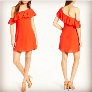 ASTR Off the shoulder ruffle sleeve orange dress